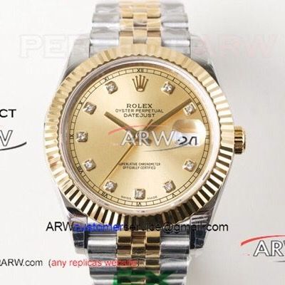 EX Factory Rolex Datejust ii 41MM Swiss 2836 Watch - Gold Diamond Dial 2-Tone Jubilee Band 